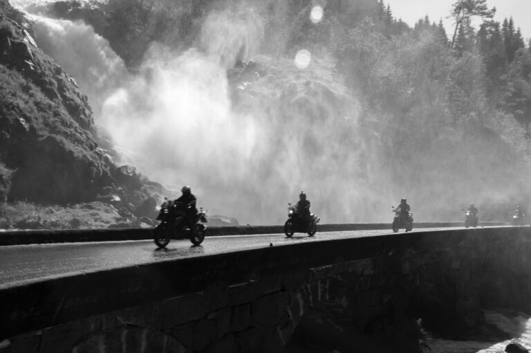 grayscale photo of people walking on bridge