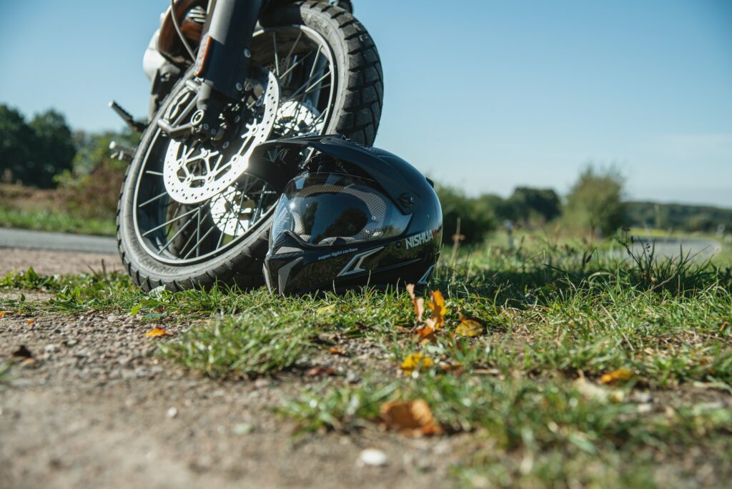 a motorcycle parked on the side of a road